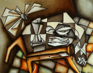 La Table - abstract painting of a table set for dining
